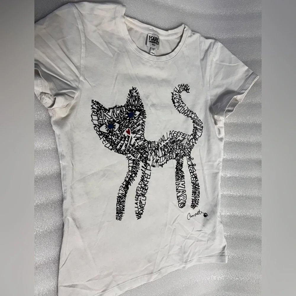 😼 Karl Lagerfeld Kids Choupette Cat Text Art Tee 12Y